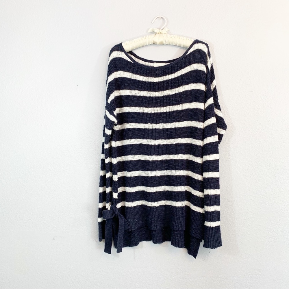 Caslon Side Tie Nautical Stripe Tunic Sweater